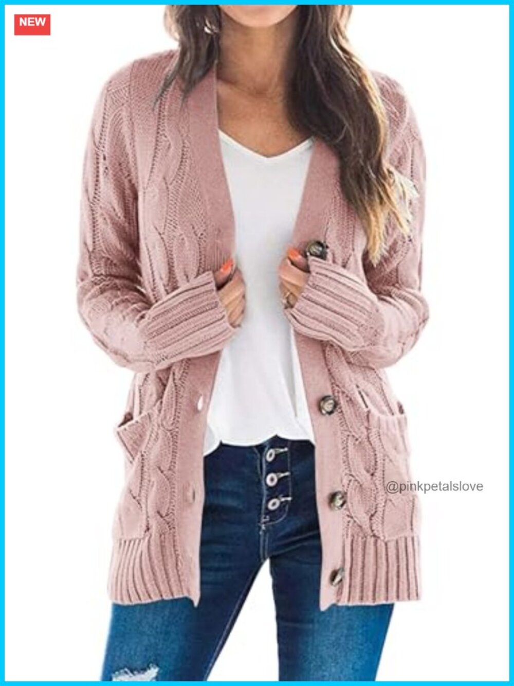 Chunky Cable Knit Cardigan Button Down Long Sleeve V-Neck Sweater